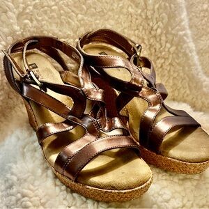 Elegant Copper Strappy Wedge Sandals